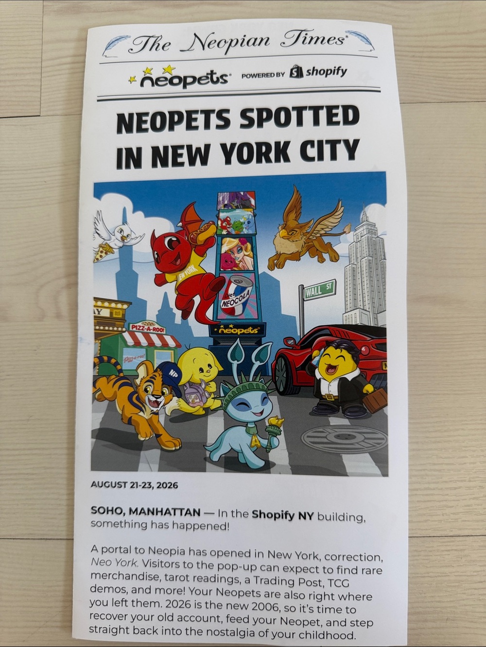 Neopets Neo York Neopian Times NYC Pop Up 2026 Event Trifold Rare Collectible